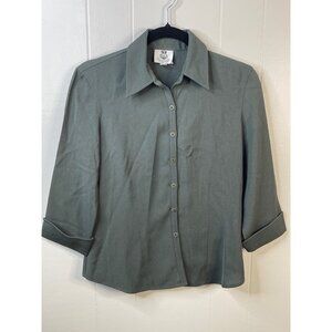 Renfrew Ladies XS Grey Button-Up Shirt 3/4 Sleeves Made In USA Triacetate/Polyes